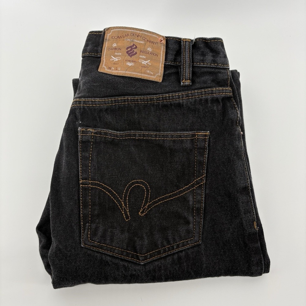 Vintage Rocawear Jeans 33x30 Black Baggy Loose Y2K Skater Hip Hop Streetwear